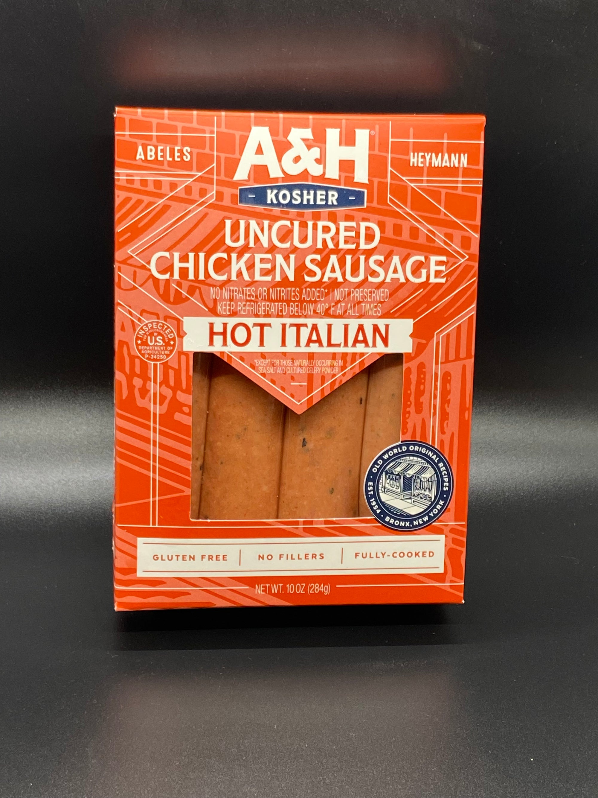 A &amp; H Uncured Chicken Hot Italian Sausage 10 oz.