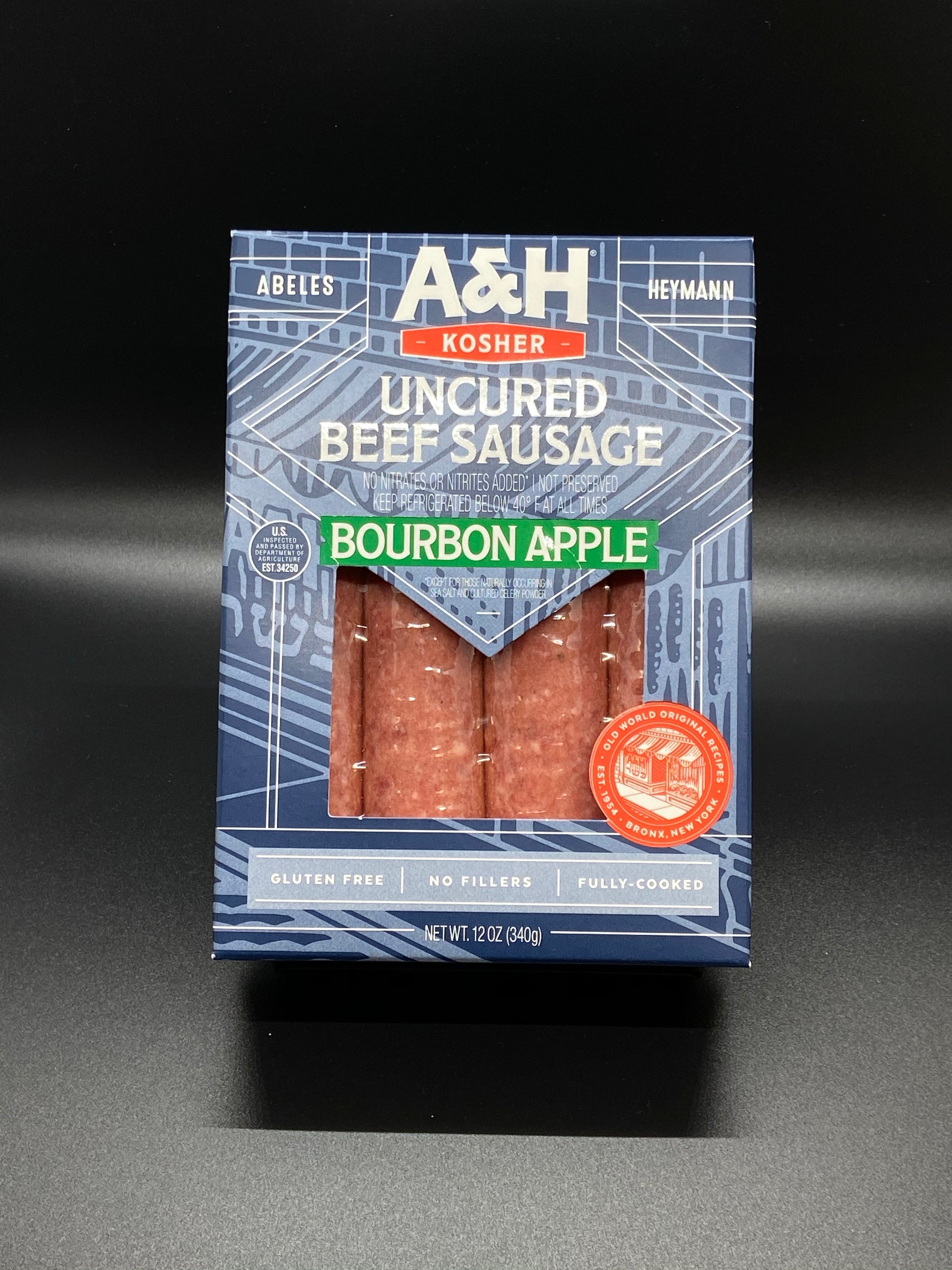 A & H Uncured Beef Bourbon Apple Sausage 12 oz.