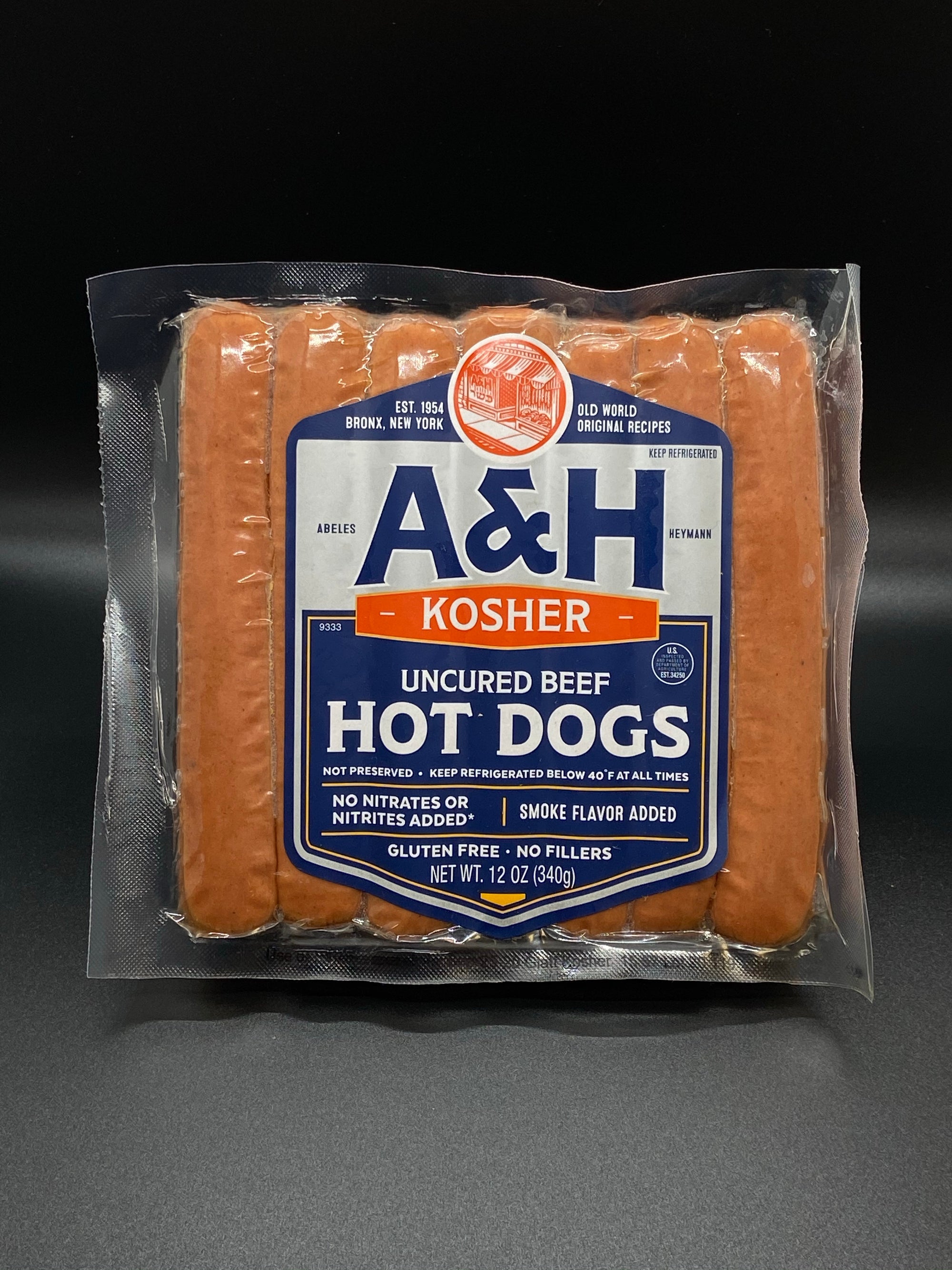 A &amp; H Uncured No Nitrate or Nitrite added Kosher Beef Hot Dog 12 oz.