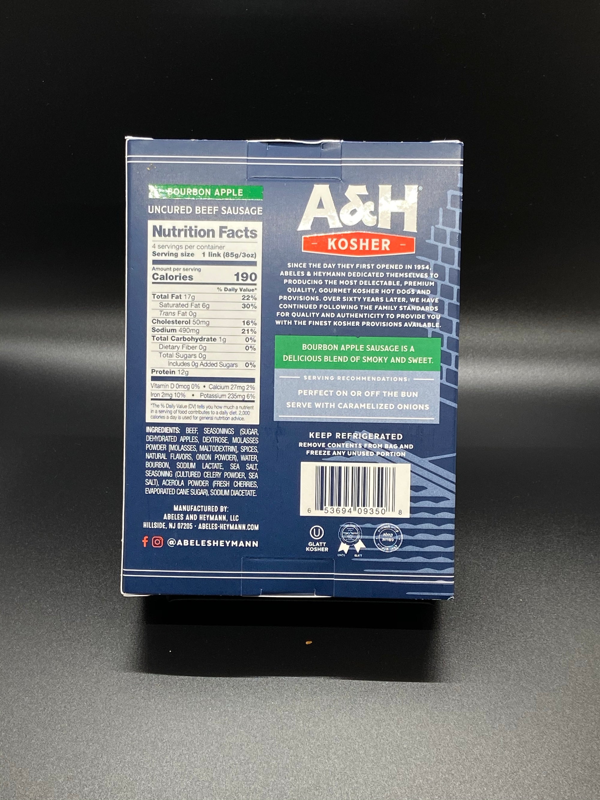 A & H Uncured Beef Bourbon Apple Sausage 12 oz.