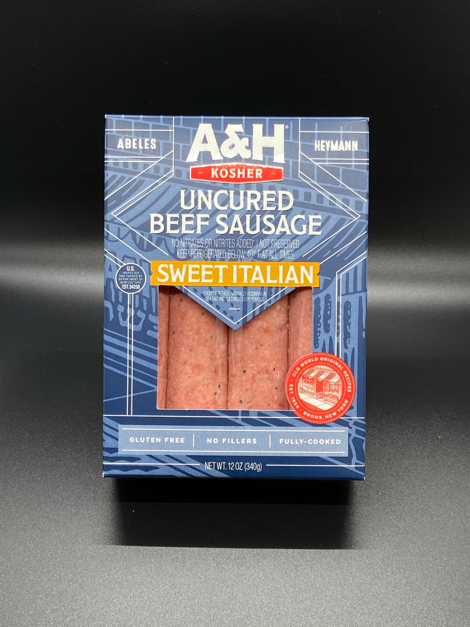 A &amp; H Uncured Beef Sweet Italian Sausage 12 oz.