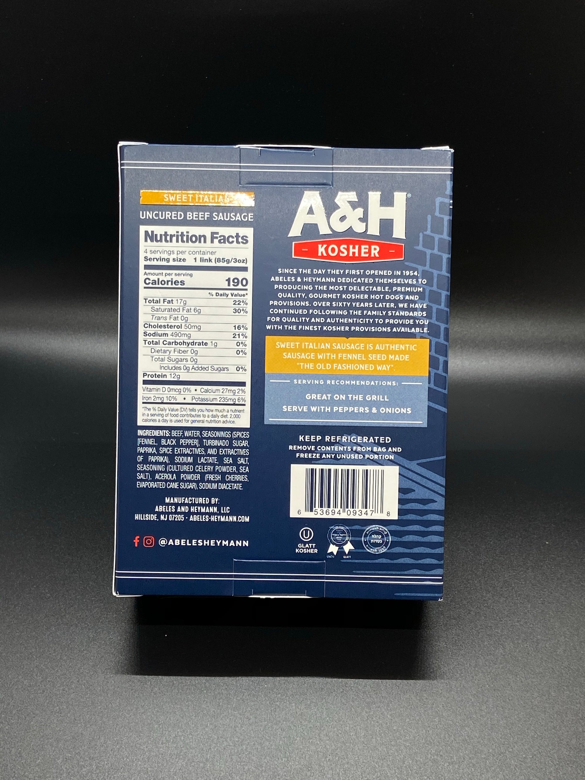 A & H Uncured Beef Sweet Italian Sausage 12 oz.