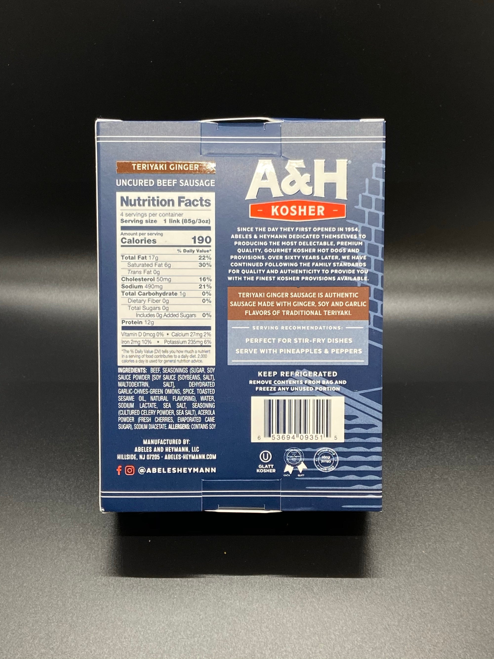 A & H Beef Teriyaki Ginger Sausage 12 oz.