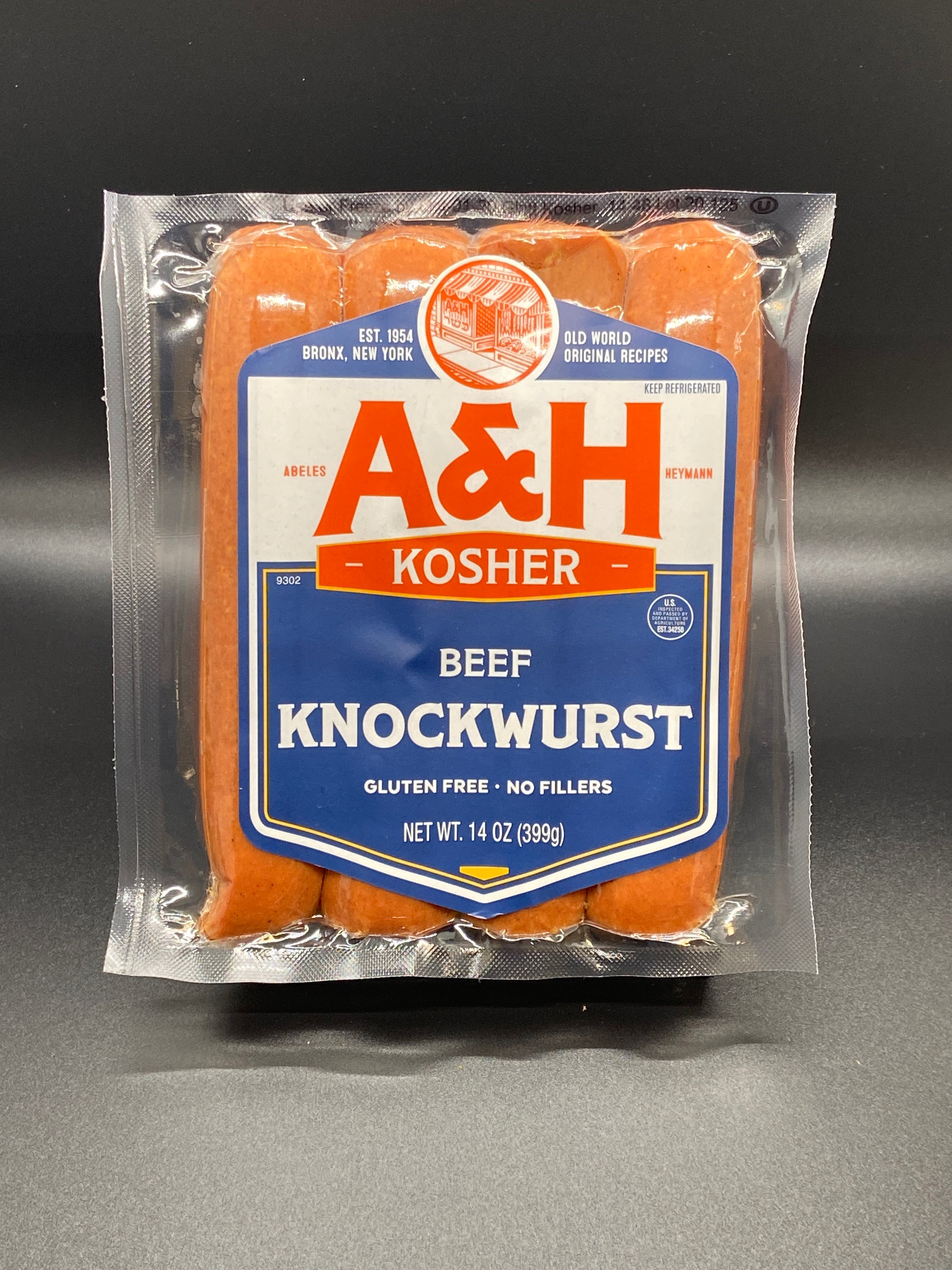 A & H All Beef Kosher Hot Dogs 14 oz.