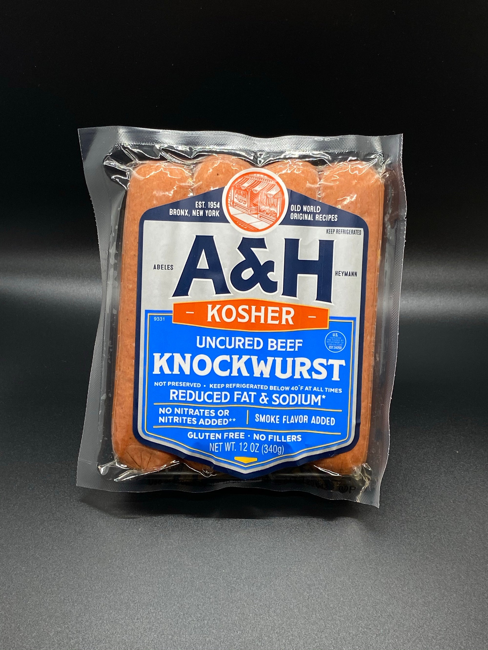 A&amp;H Uncured No Nitrate or Nitrite Added Reduced Fat &amp; Sodium Knockwurst 12 oz.