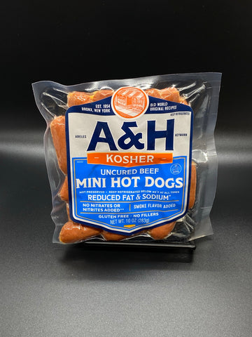 A & H Uncured No-Nitrate Added Reduced Fat & Sodium Kosher Beef Hot Dogs 12 oz.