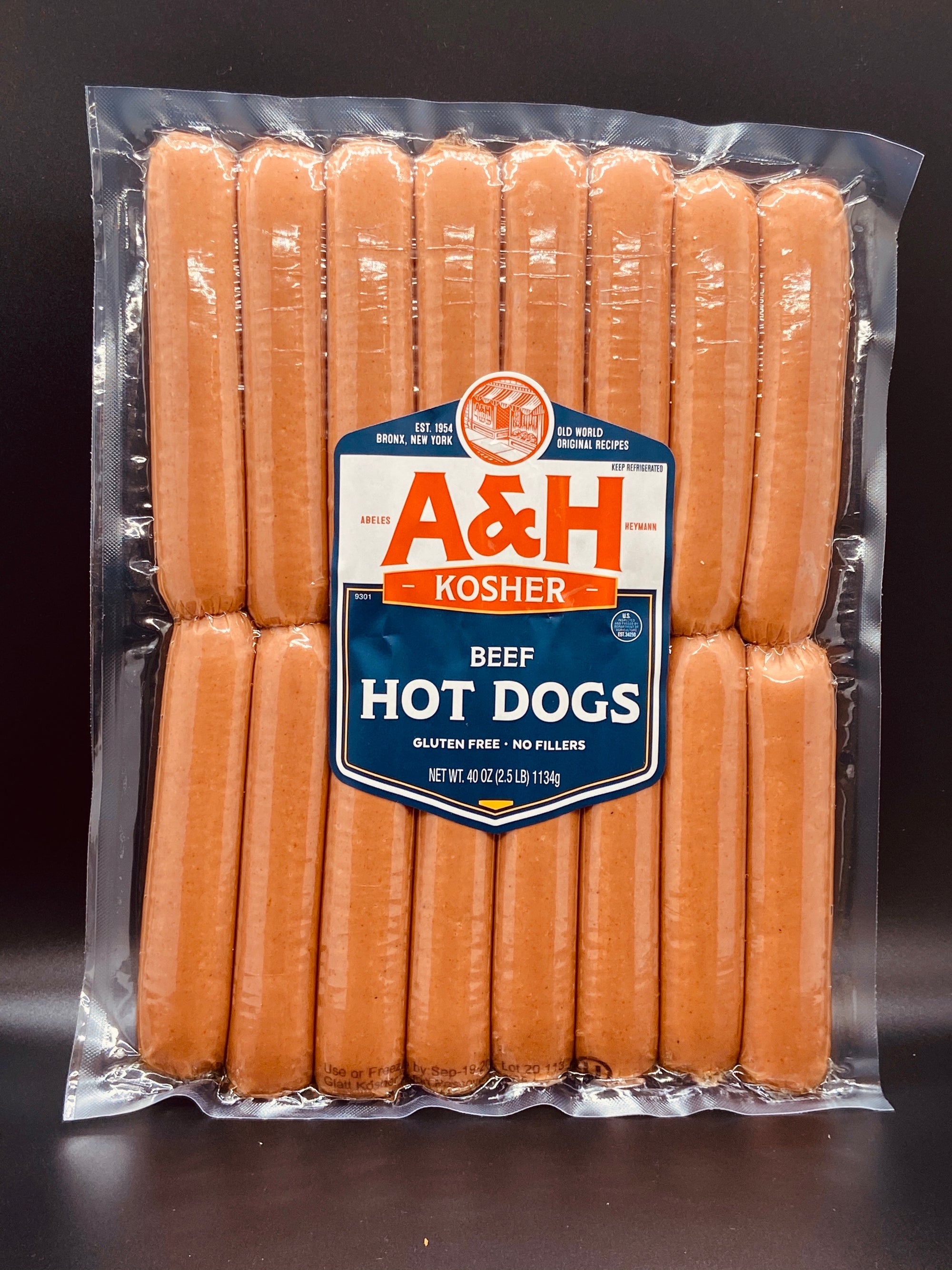 A & H All Beef Kosher Hot Dogs 14 oz.